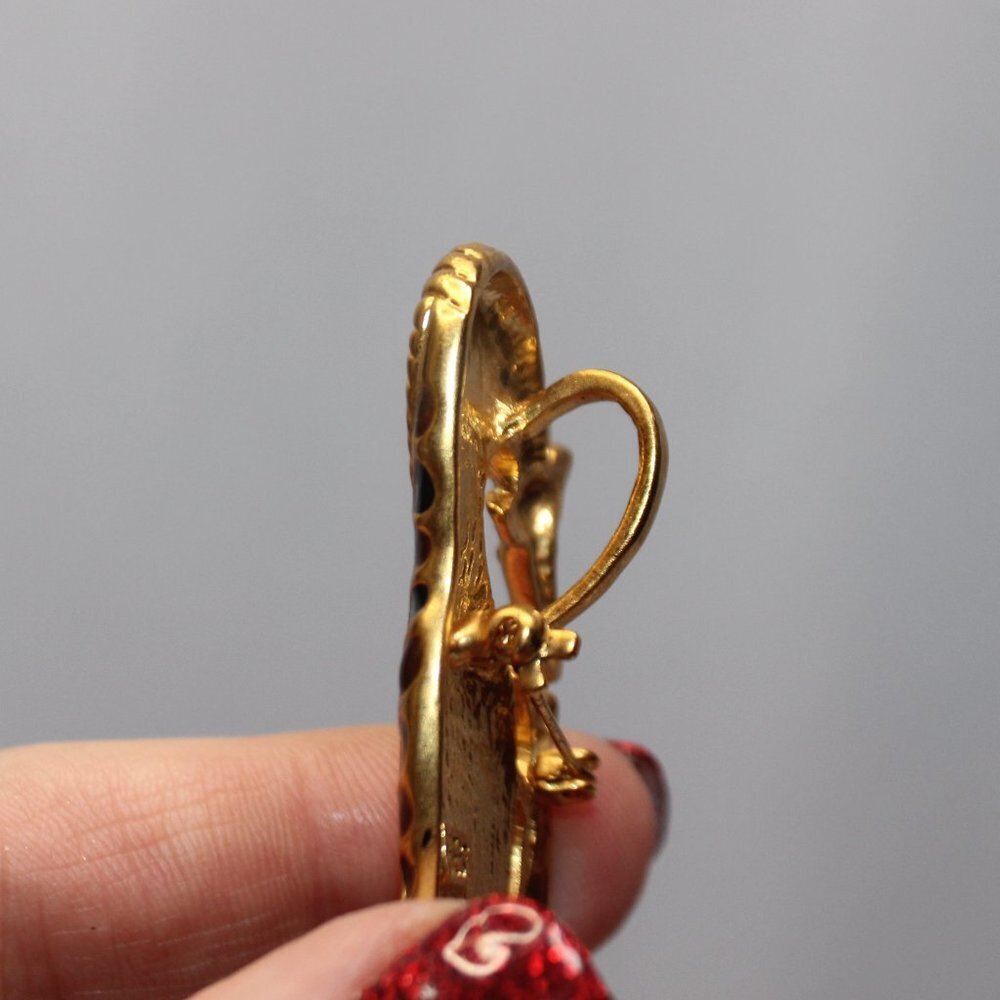 BEST Mother Giraffe & Baby Brooch/Pendent In Polished Gold Tone & Enamel - Picture 8 of 10